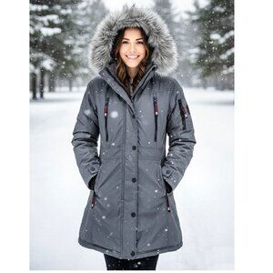 Canada Weather Gear Triple Blast Faux Fur Trim Parka, Slate Gray, Womens Size S
